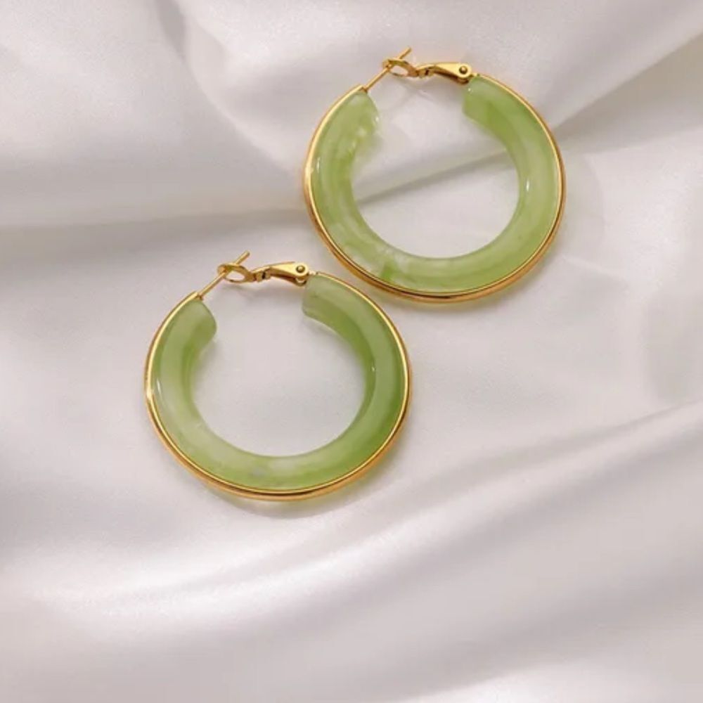 Greenâhoop earrings A878 - Picture 1 of 4